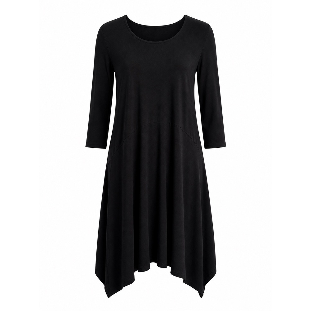 Eileen Fisher Black Asymmetrical T-Shirt Dress Petite Small Minimalist Wardrobe